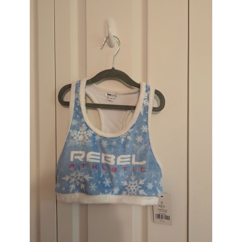 NWT Rebel Athletic fuzzy cozy snowflake lounge sports bra AXS Plush Snowfall